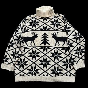 Vintage Ralph Lauren Hand Knit Turtleneck Pullover DEER Sweater Women's 2X